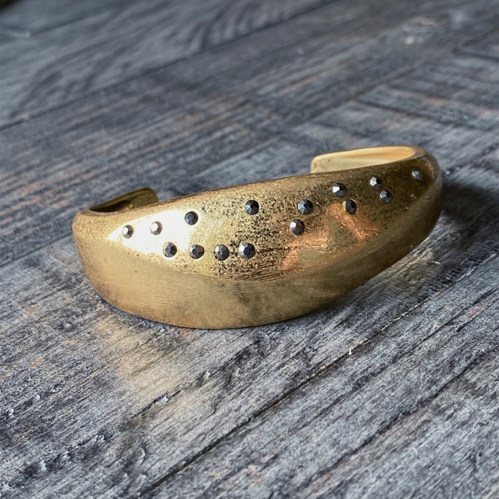 NEW Brushed Gold & Gunmetal Black Crystal Cuff Bracelet - Picture 6 of 8